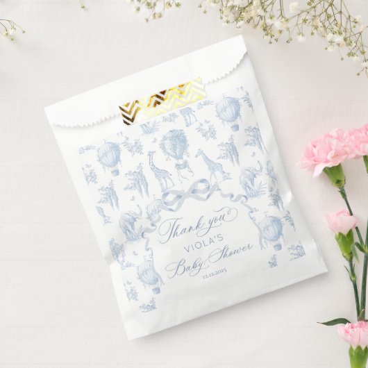 Toile de Jouy Safari dieren Blauw Baby shower Bedankzakje (Gezegeld)