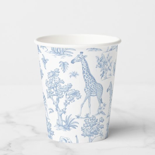 Toile de Jouy Safari dieren blauw Baby shower Papieren Bekers (Achterkant)