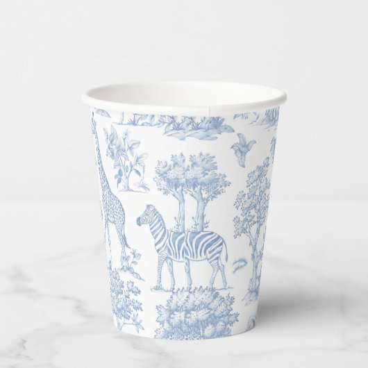 Toile de Jouy Safari dieren blauw Baby shower Papieren Bekers (Rechts)