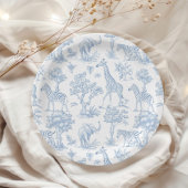 Toile de Jouy Safari dieren blauw Baby shower Papieren Bordje