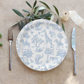 Toile de Jouy Safari dieren blauw Baby shower Papieren Bordje