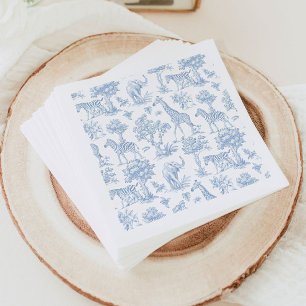 Toile de Jouy Safari dieren blauw Baby shower Servet