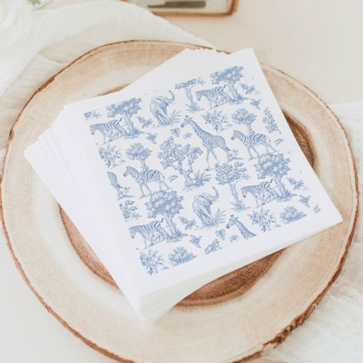 Toile de Jouy Safari dieren blauw Baby shower Servet