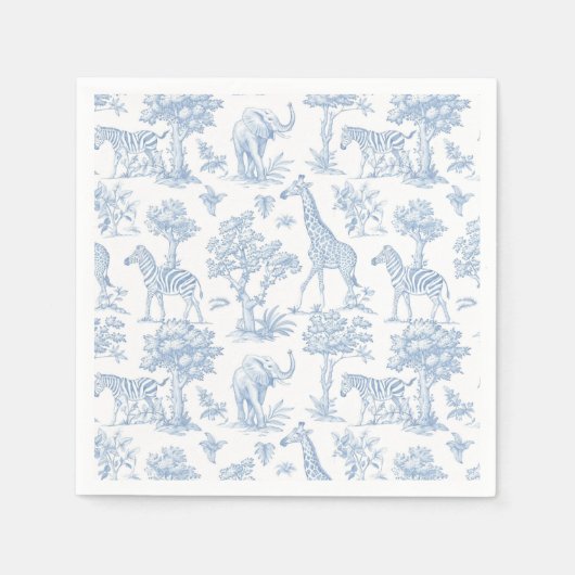 Toile de Jouy Safari dieren blauw Baby shower Servet (Voorkant)
