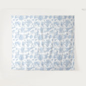 Toile de Jouy Safari dieren blauw baby shower Wandkleed (Voorkant (horizontaal))