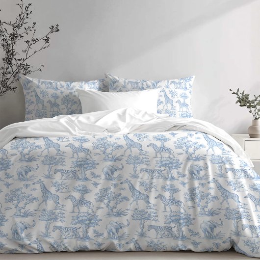 Toile de Jouy Safari dieren blauw Kussensloop