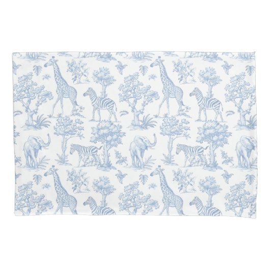 Toile de Jouy Safari dieren blauw Kussensloop (Voorkant)
