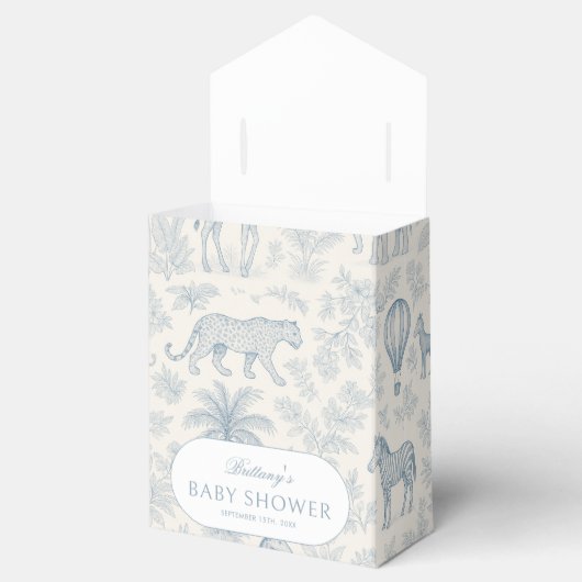 Toile de Jouy Safari Dieren Blue Boy Baby shower Bedankdoosjes (Geopend)