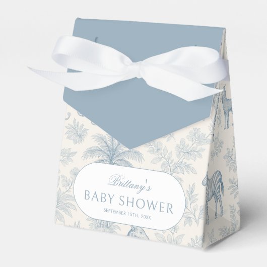 Toile de Jouy Safari Dieren Blue Boy Baby shower Bedankdoosjes (Voorkant Zijde)
