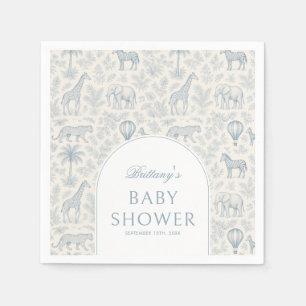 Toile de Jouy Safari Dieren Blue Boy Baby shower Servet