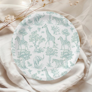 Toile de Jouy Safari dieren groen Baby shower Papieren Bordje