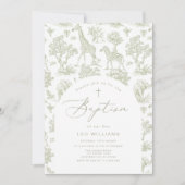 Toile de Jouy Safari dieren Groene Jongen Doop Kaart (Voorkant)