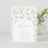 Toile de Jouy Safari dieren Groene Jongen Doop Kaart (Staand voorkant)