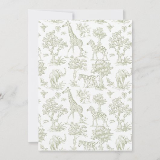 Toile de Jouy Safari dieren Groene Jongen Doop Kaart (Achterkant)