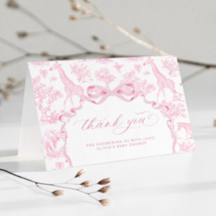 Toile de Jouy Safari dieren Roze Baby shower Bedankkaart