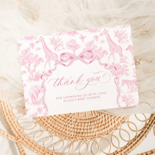 Toile de Jouy Safari dieren Roze Baby shower Bedankkaart