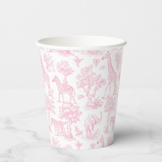 Toile de Jouy Safari dieren roze elegant schattig Papieren Bekers (Achterkant)