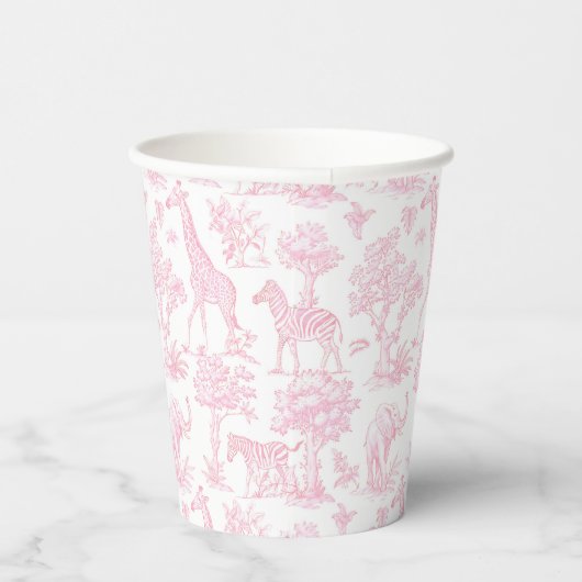 Toile de Jouy Safari dieren roze elegant schattig Papieren Bekers (Rechts)