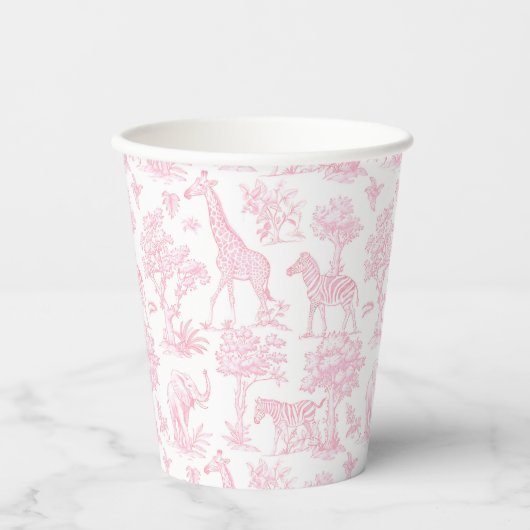 Toile de Jouy Safari dieren roze elegant schattig Papieren Bekers (Voorkant)