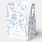 Toile de Jouy Safari dieren stoffig blauw Doopsel Bedankdoosjes (Geopend)