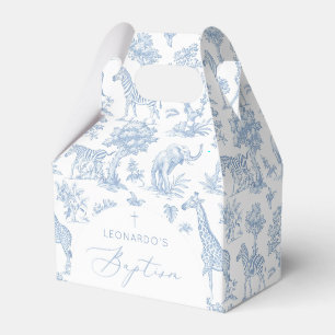 Toile de Jouy Safari dieren stoffig blauw Doopsel Bedankdoosjes