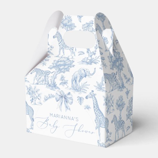 Toile de Jouy Safari dieren stoffig blauw elegant Bedankdoosjes (Voorkant Zijde)