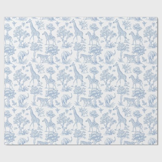 Toile de Jouy Safari dieren stoffig blauw elegant Cadeaupapier (Vlak)