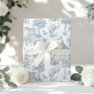 Toile de Jouy Safari dieren stoffig blauw elegant Cadeaupapier