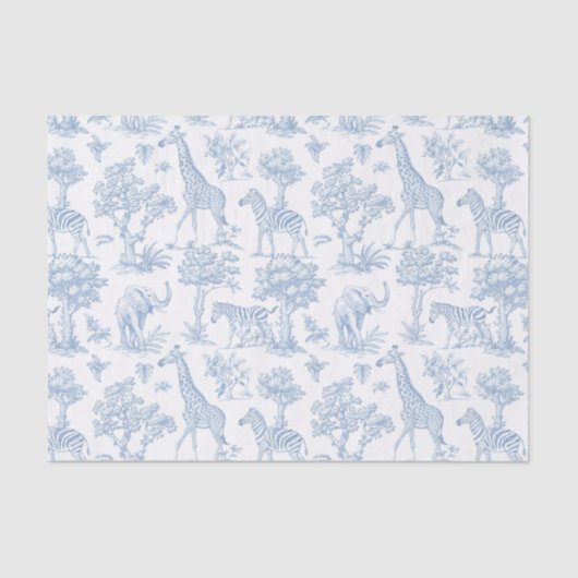 Toile de Jouy Safari dieren stoffig blauw elegant Tissuepapier (Voorkant)