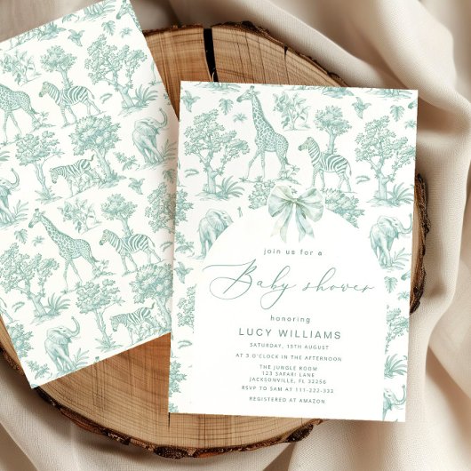 Toile de Jouy Safari groen Baby shower Kaart