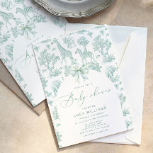 Toile de Jouy Safari groen Baby shower