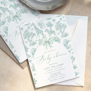 Toile de Jouy Safari groen Baby shower Kaart