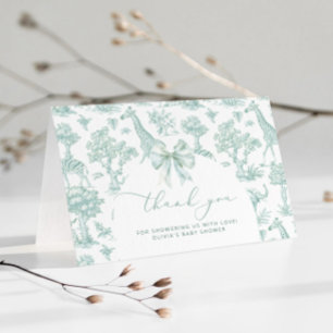 Toile de Jouy Safari groen Bow Baby shower Bedankkaart