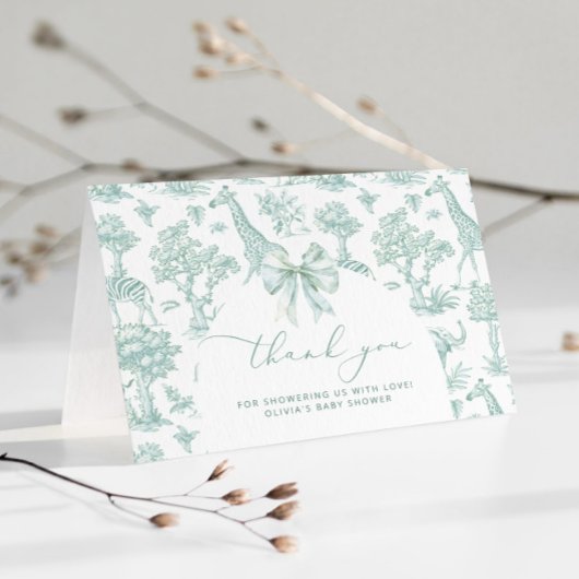 Toile de Jouy Safari groen Bow Baby shower Bedankkaart