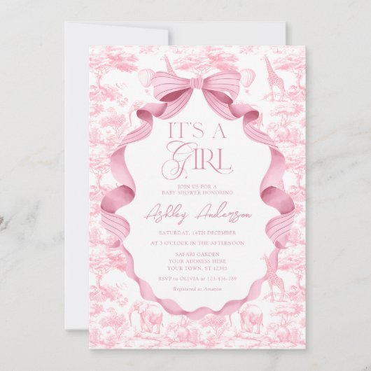 Toile de Jouy Safari Het is een Meisje Baby shower Kaart (Voorkant)