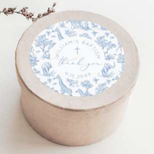 Toile de Jouy Safari Jongen Doop Bedankt Ronde Sticker