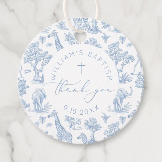 Toile de Jouy Safari Jongensdoop Dank u Bedankjes Labels (Voorkant)