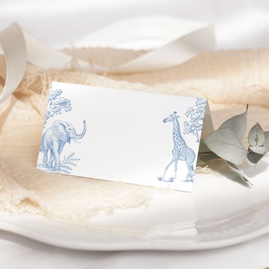 Toile de jouy Safari minimalistisch baby shower Plaatskaartje
