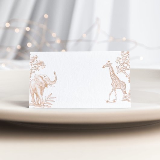 Toile de jouy Safari minimalistisch baby shower Plaatskaartje