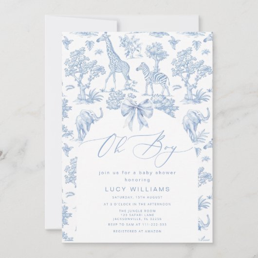 Toile de Jouy Safari Oh Boy Baby shower Kaart (Voorkant)