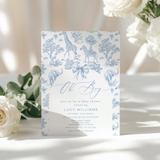 Toile de Jouy Safari Oh Boy Baby shower Kaart