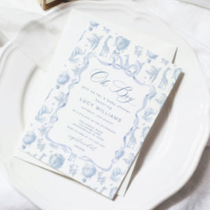 Toile de Jouy Safari Oh Boy Baby shower Uitnodigin Kaart