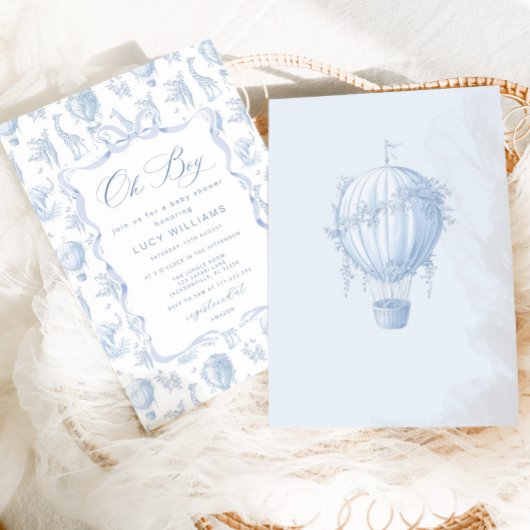 Toile de Jouy Safari Oh Boy Baby shower Uitnodigin Kaart