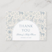 Toile de Jouy Safari Pastel Blauw Baby shower Informatiekaartje (Voorkant)