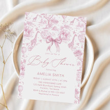 Toile de Jouy Safari Pink Bow Baby shower