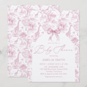 Toile de Jouy Safari Pink Bow Baby shower Kaart (Voorkant / Achterkant)
