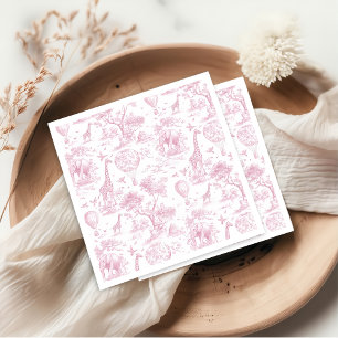 Toile de Jouy Safari Roze Baby shower servetten