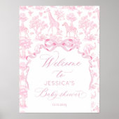Toile de Jouy Safari Roze Baby shower Welkom Poster (Voorkant)