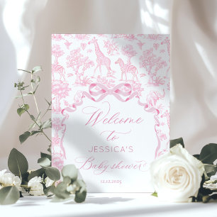 Toile de Jouy Safari Roze Baby shower Welkom Poster