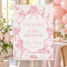 Toile De Jouy Safari Roze Meisje Baby Shower Bord
